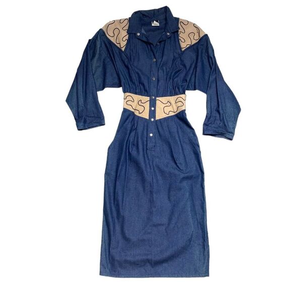 Vintage Western Country Cowgirl 80s Y2K Leather Maxi Dress Women's